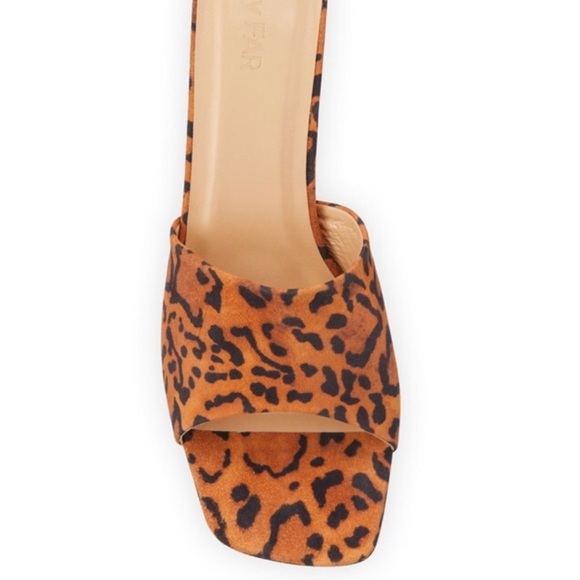 By FAR Lily Mule Leopard Animal Print Suede Square Toe Low Heel Slides Brown 8 - Picture 2 of 12